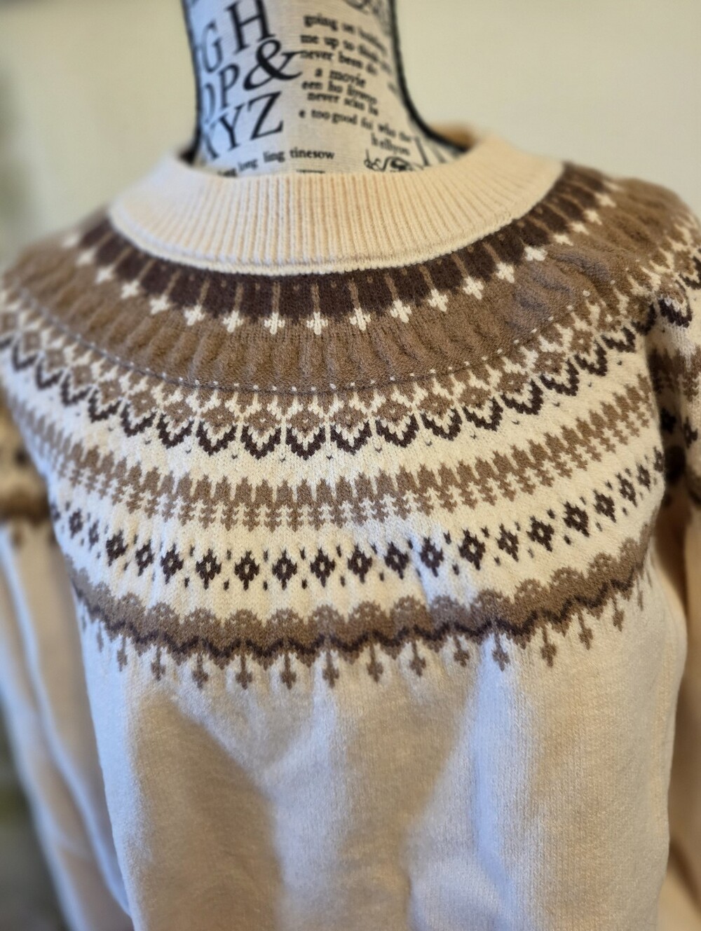 Classic Cream Fair Isle Crewneck Sweater - Picture 2 of 7